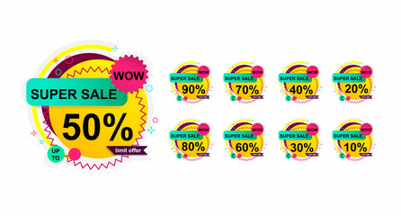 Premium Vector. Set of tags. Sell-out. A discount. Multicolored colorful icons.