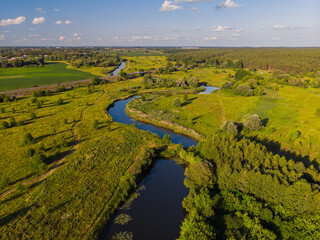 River bend surrounded by fields