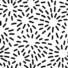 Doodle hand drawn fireworks seamless pattern. Scribble sketch texture background