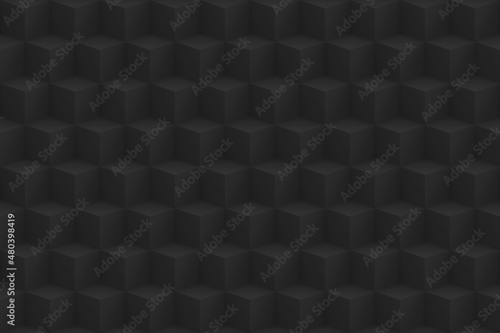 Poster 3d rendering. seamless abstract black square shape cubes box wall background.