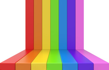 3d rendering. alternate rainbow colorful lgbt stage bars on gray backgorund.