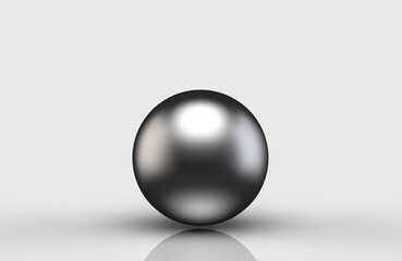 3d rendering. A black Metal sphere ball on light gray background.