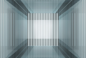 3d rendering. futuristic light blue lines glass wall art background.