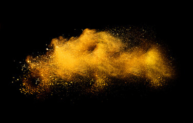 Fototapeta na wymiar Yellow flour explosion on black background.
