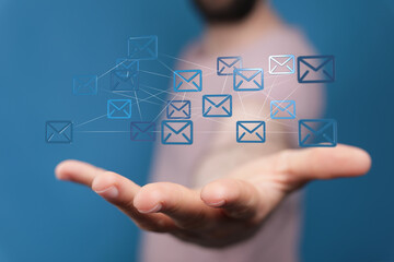 express envelope and parcel abstract technology background. Business quantum internet network communication and high speed parcel