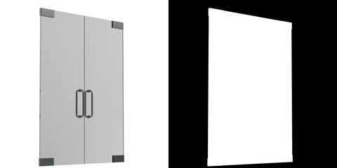 3D rendering illustration of a frameless glass door