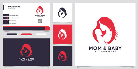 mom and baby logo design with style and creative concept