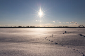 sunset in the snow field