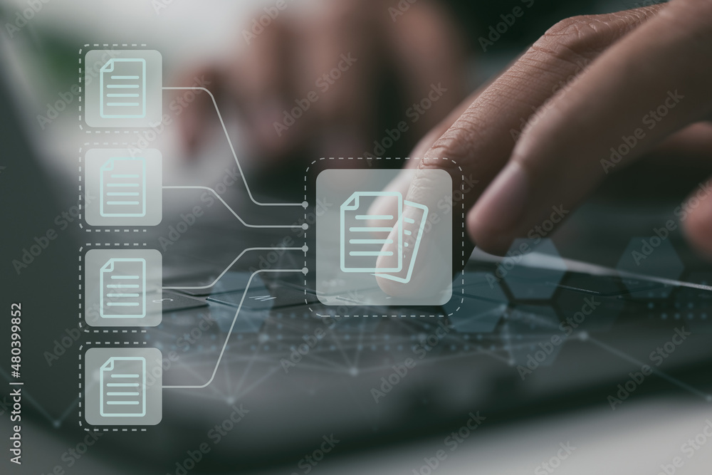 Poster Corporate business technology, online documentation database, Document Management System (DMS), online documentation database and process automation to efficiently handle files.