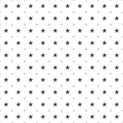 Square seamless background pattern from black starfish symbols are different sizes and opacity. The pattern is evenly filled. Vector illustration on white background