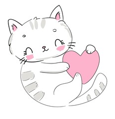 Cute Kitten Sketch Design Baby Print Illustration Vector Isolated on White Background Image