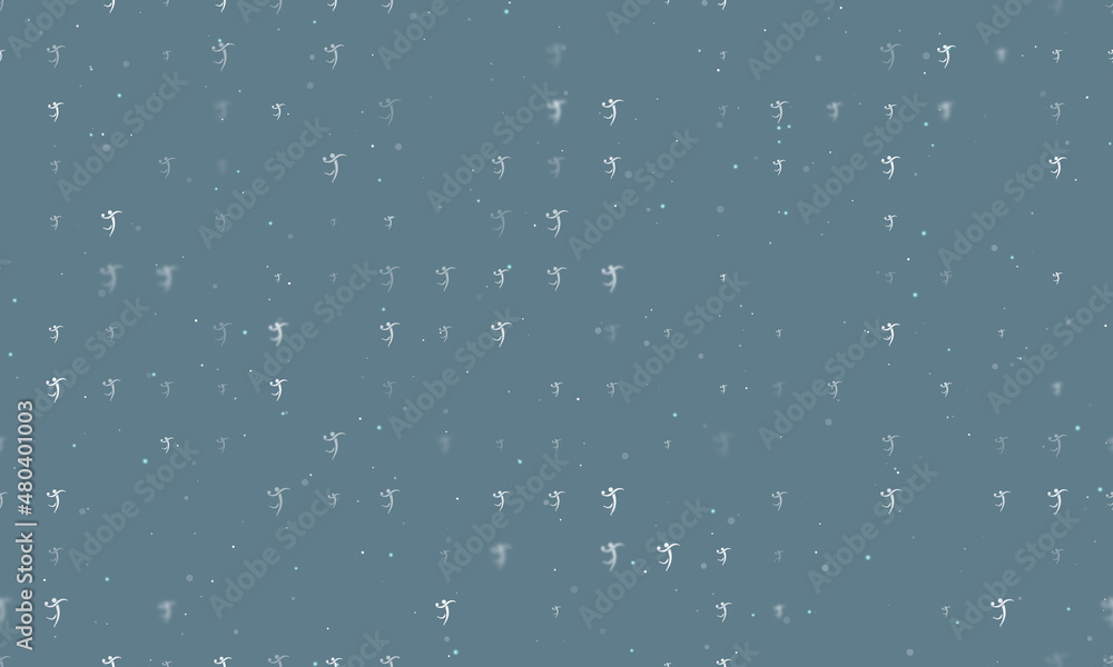 Poster seamless background pattern of evenly spaced white handball symbols of different sizes and opacity. 