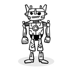 Hand drawn robot illustration on white background.