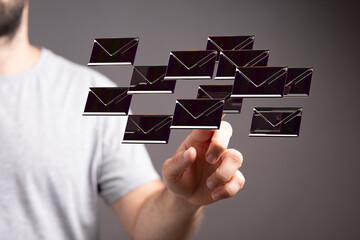 Approved email and spam message displayed on a futuristic interface