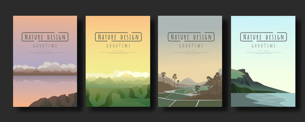 Abstract landscape set, Vector banners set with polygonal landscape illustration, Minimalist style.