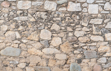 Old stone wall texture with different stone sizes. Background