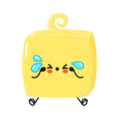 Cute sad butter character. Vector hand drawn cartoon kawaii character illustration icon. Isolated on white background. Sad cute butter character concept