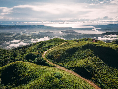 Mountain range with view to Pacific Ocean in Panama country side