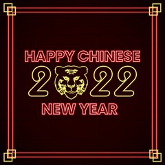 Happy Chinese New Year 2022 template in Neon. Vector illustration.