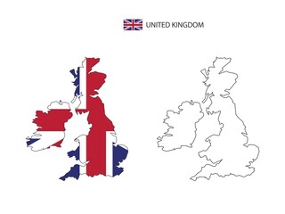 Obraz premium UK map city vector divided by outline simplicity style. Have 2 versions, black thin line version and color of country flag version. Both map were on the white background.