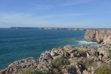 view of the rocky coast in the Algarve, Portugal