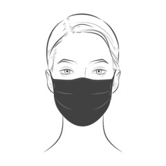 Face mask. Woman wearing disposable medical mask. Vector illustration