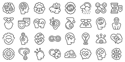 Emotional intelligence icons set outline vector. Control feeling - obrazy, fototapety, plakaty