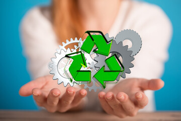 Set of green gears and cogs on black background