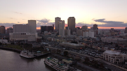 New Orleans City downtown skyline sunset