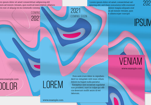 Flyer Layout with Paper Cut Craft Wavy Layered Texture