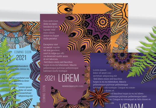Flyer Layout with Mandala and Ethnic Tribal Lace Flower Elements