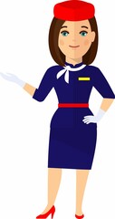 Flat cute cartoon stewardess of aircraft characters in air uniform.