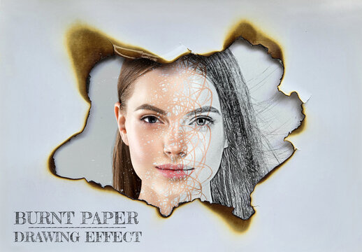Burnt Paper Sheet Pencil Drawing Photo Effect Mockup