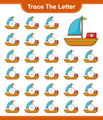 Trace the letter. Tracing letter alphabet with Boat. Educational children game, printable worksheet, vector illustration