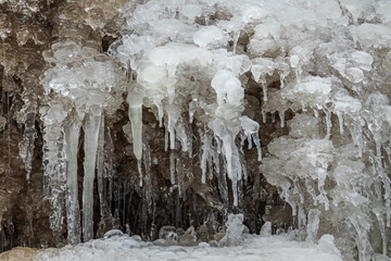 Frozen Dauda waterfall in winter.