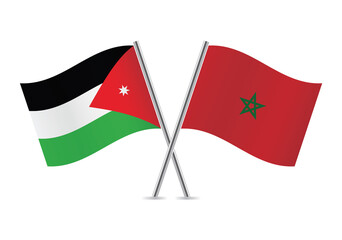Jordan and Morocco flags. Jordanian and Moroccan flags isolated on white background. Vector illustration.