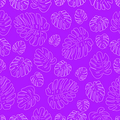 beautiful pattern, monstera leaves on a purple background.