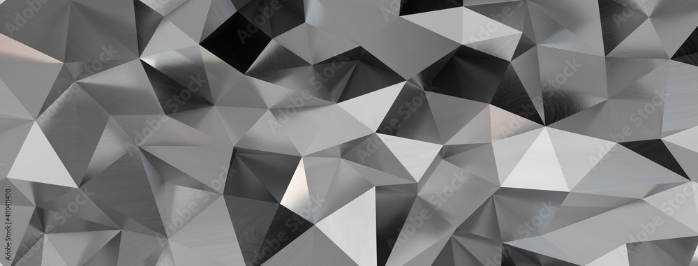 Poster close up detail of abstract modern metallic triangular wall pattern. silver triangle geometric art w