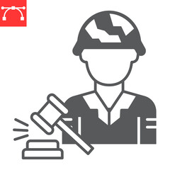 Military law glyph icon, judge and army, soldier vector icon, vector graphics, editable stroke solid sign, eps 10.