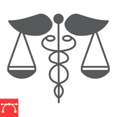 Health law glyph icon, medicine and justice, caduceus scale vector icon, vector graphics, editable stroke solid sign, eps 10.
