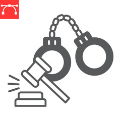 Criminal law glyph icon, prison and justice, handcuffs vector icon, vector graphics, editable stroke solid sign, eps 10.