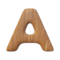 Wooden letter A on clean white background isolated wood bark letters 3D render