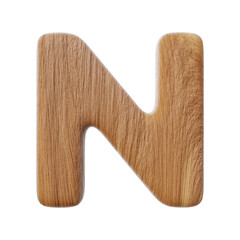 Wooden letter N on clean white background isolated wood bark letters 3D render