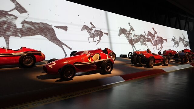 Turin, Italy - juni 20, 2021: red sports cars exhibited at automobile museum