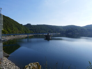 Overflow of the Bigge lake and surrounding forests of the Sauerland, North Rhine-Westphalia, Germany