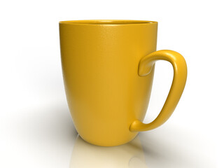 Isolated Side View of Yellow Tea Cup, Modern Coffee Mug on White background.