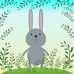 Cartoon bunny in grass.