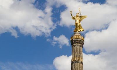 Fototapeta na wymiar Berlin Victory Column (Siegessäule). Monument commemorating the Prussian victory in the Danish-Prussian War (Second Schleswig) on August 10, 2019 in Berlin, Germany.