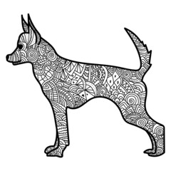 Animal symbol of the eastern horoscope dog with ornate patterns, meditative animalistic coloring page
