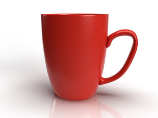 Isolated Red Tea Cup, Modern Coffee Mug on White background, 3D Illustration.